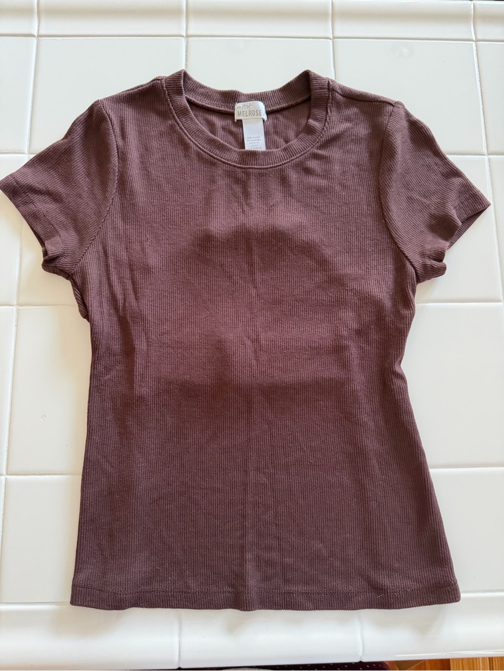 Melrose Slim Ribbed Tee in Mauve-Brown